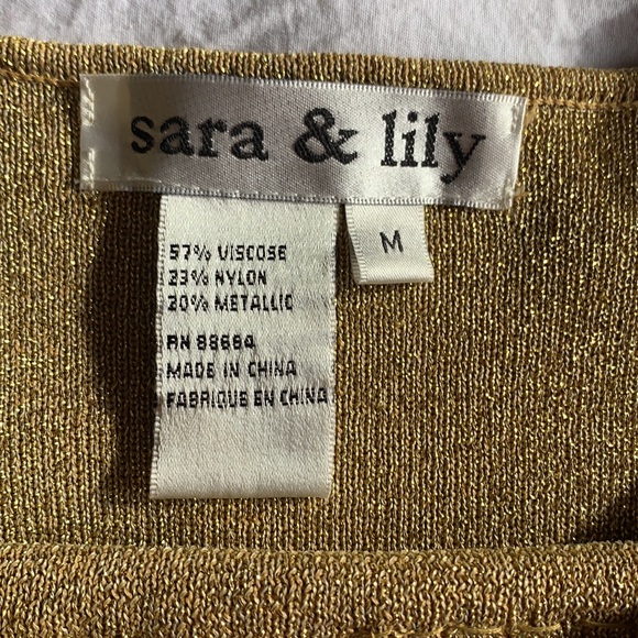 NWT Sara & Lily gold metallic sweater top with beads at neck line. Size Medium - Picture 3 of 5